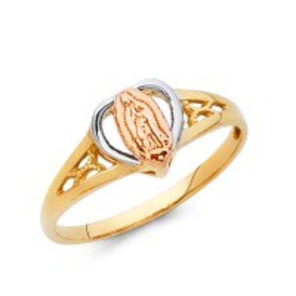 14K tri color Our Lady of Guadalupe Heart Ring
